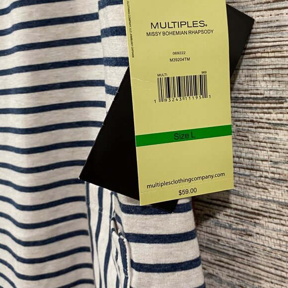 Striped & Paisley Multicolor Boho Top W/ Front Pockets By Multiples Size L NWT - Picture 4 of 7